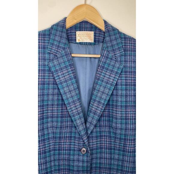 Vintage Pendleton Tartan Plaid 100% Pure Virgin Wool Blazer Jacket Womens M USA - Picture 2 of 10